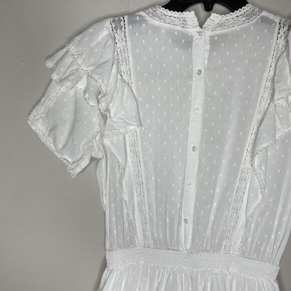 MAIA BERGMAN Mery Dress Women M White Cotton Eyelet Mini Button-Back *Runs Small - Picture 9 of 14